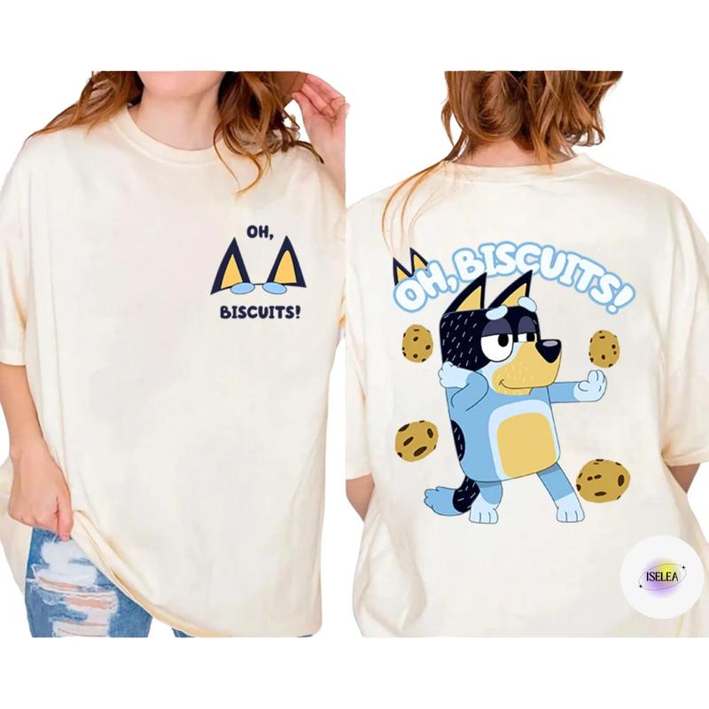 Bluey Biscuits T-Shirt, Oh Biscuits Shirt, Bandit Heeler Dance Shirt, Bluey 2 Side Shirt 2024, Bluey Bandit Shirt, Bluey Cool Dad