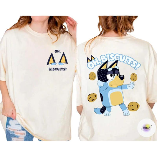 Bluey Biscuits T-Shirt, Oh Biscuits Shirt, Bandit Heeler Dance Shirt, Bluey 2 Side Shirt 2024, Bluey Bandit Shirt, Bluey Cool Dad