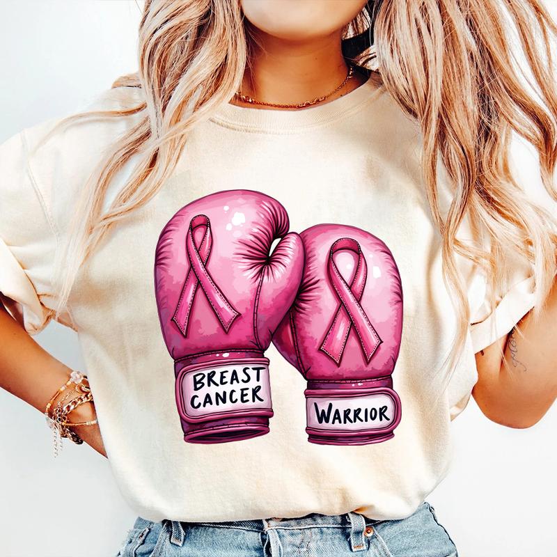 Breast Cancer with Boxing Gloves Shirt, Pink Ribbon Shirt, Gift for Women, Cancer Survivor Gift, Cancer Awareness Month, Support Squad