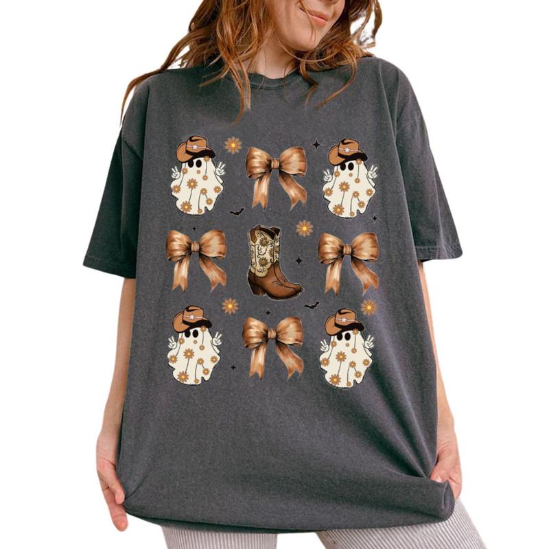 Coquette Halloween Shirt, Western Halloween Cowboy Ghost Shirt, Spooky Season T-Shirt Unisex Classic Cotton