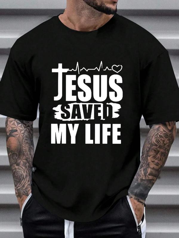 Men's Letter Print Round Neck GraphicÂ Tee, Summer Clothes,Â Regular Fit Casual Short Sleeve T-shirt for Daily Outdoor Wear, Men Summer Streetwear Top f