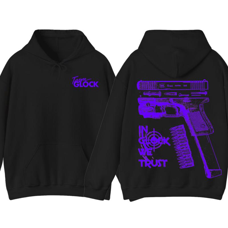 Team Glock Hoodie -GILDAN IN GLOCK WE TRUST Hoodie -Design Color Blue , Full Color Double Sided Sweatshirt for Men and Women, Classic Fit,Glock Shirt