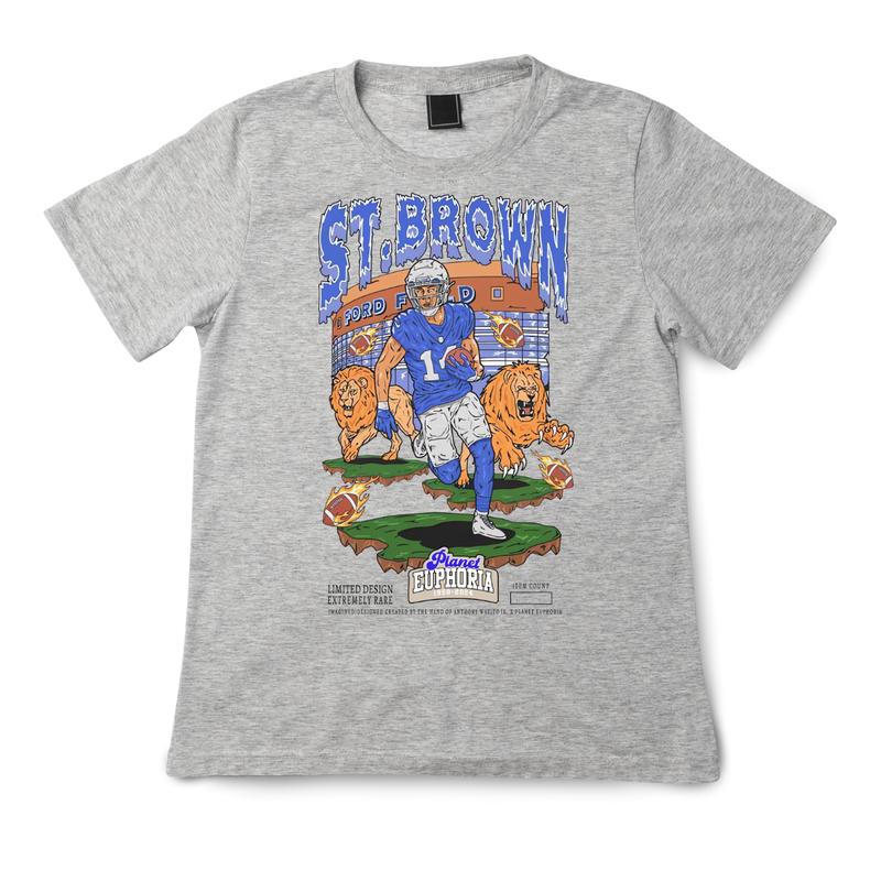 Amon Ra St.Brown Planet Euphoria Football T-Shirt Cotton Short-sleeve Retro Streetwear Tshirt Menswear Top Shortsleeve Underwear