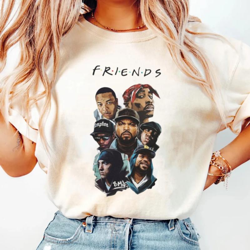 F R I E N D S T Shirt, Hip Hop Legends & Pioneers, With Dr. Dre, Tupac, Eazy E, Ice Cube, Biggie, Unisex Cotton Tee Classic Fit, Unisex Short Sleeve T