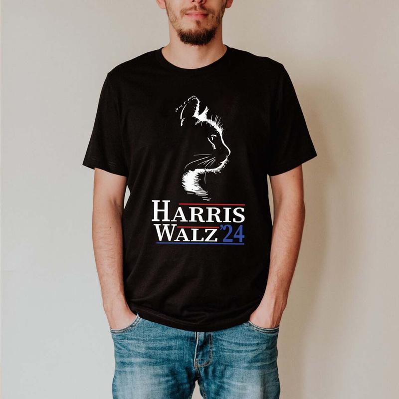 Harris Walz 2024 Cat Shirt, Kamala Harris SweatShirt, Tim Walz Shirt, Harris 2024 Shirt Top Womenswear Print T-Shirt