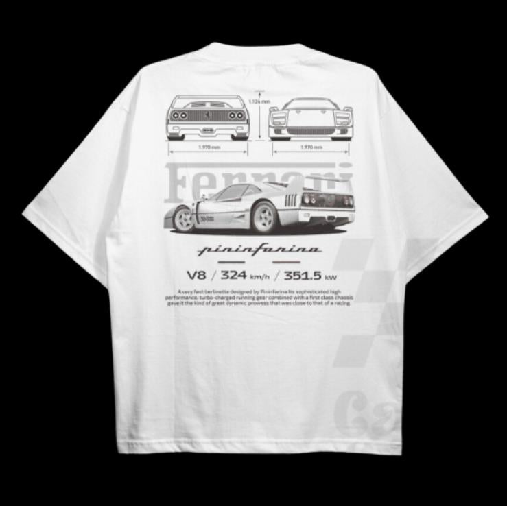 Drive in Style Car-Themed T-Shirts, F40 T-Shirt, F40 Technical Specs T-Shirt, Ride the Style, Racing Shirt, Sport Car Shirt Menswear Top