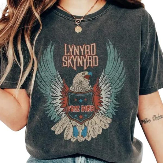 COMFORT COLORS Vintage Lynyrd Skynyrd Eagle Shirt Retro Vintage Free Bird Shirt, Trendy Gift Cotton Fit Top