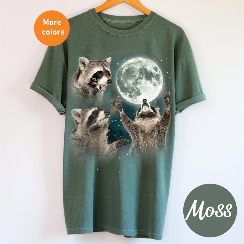 Three Raccoons Vintage Shirt - Retro Moon Design, Raccoon Funny Shirt, Gift Lover Raccoon, Gift for Friends, Crew Neck, Trendy  Top