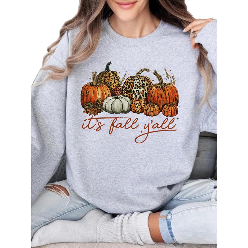 It's Fall Y'all Leopard Pumpkin Sweatshirt, Halloween Gifts for Lover, Fall Autumn Sweatshirt Unisex