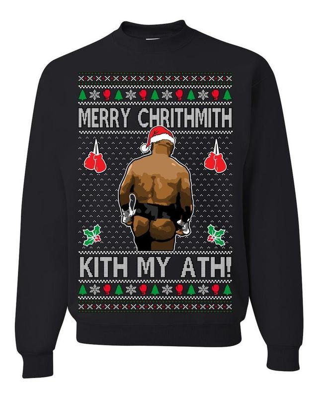 Merry Chrithmith Kith My Ath, Mike Tyson Butt Viral Kiss My Ass Boxing Fight Meme, Men Women Funny Ugly Christmas Sweater,  Ugly Christmas Gift