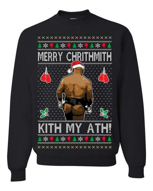 Merry Chrithmith Kith My Ath, Mike Tyson Butt Viral Kiss My Ass Boxing Fight Meme, Men Women Funny Ugly Christmas Sweater,  Ugly Christmas Gift