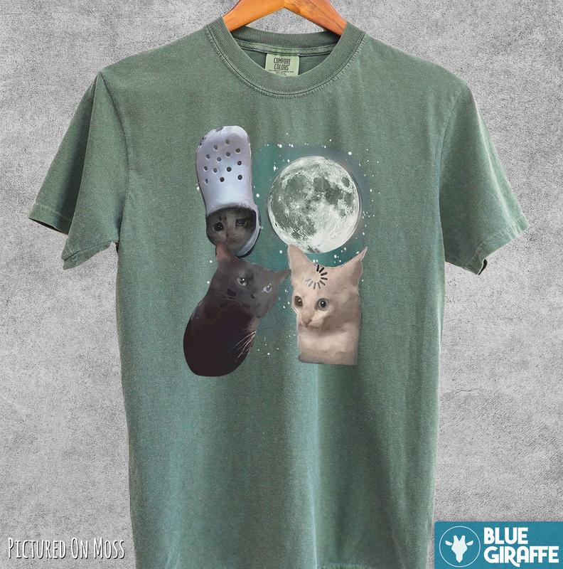 Three Cats Moon Retro T-Shirt, Meme Comfort Colors Graphic Tee