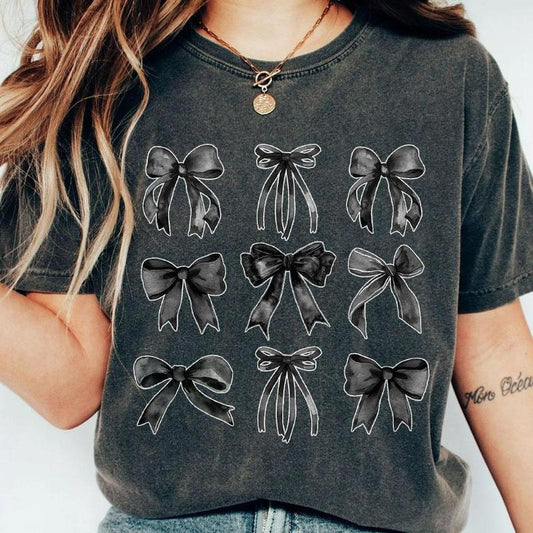Coquette Black Bow Shirt, Black Bows Coquette Shirt, Gift for Her, Gift for Mom, T-Shirt for Women, Coquette Bows T-Shirt, Black Bows Tee, Vintage Coq