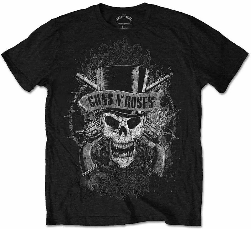 Guns N Roses T Shirt Faded Skull Black Classic Rock Band Mens Tee Cotton T-shirt