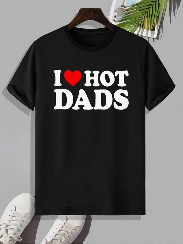 Men's Heart & Letter Print Round Neck Tee, Casual Summer Short Sleeve T-shirt, Streetwear Regular Fit, Menâ€™s Graphic Daily Staple Wear