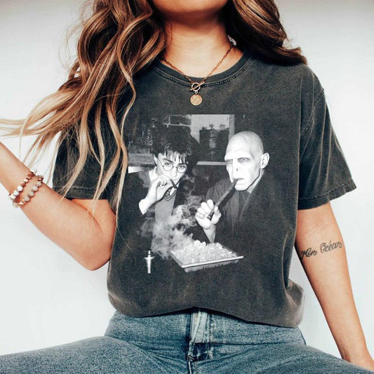 Vintage Harry Potter And Volrt Smoking T- shirt, Wizard House Christmas Birthday Gift, Potter Halloween Shirt, Gift for Halloween and Christmas Womens