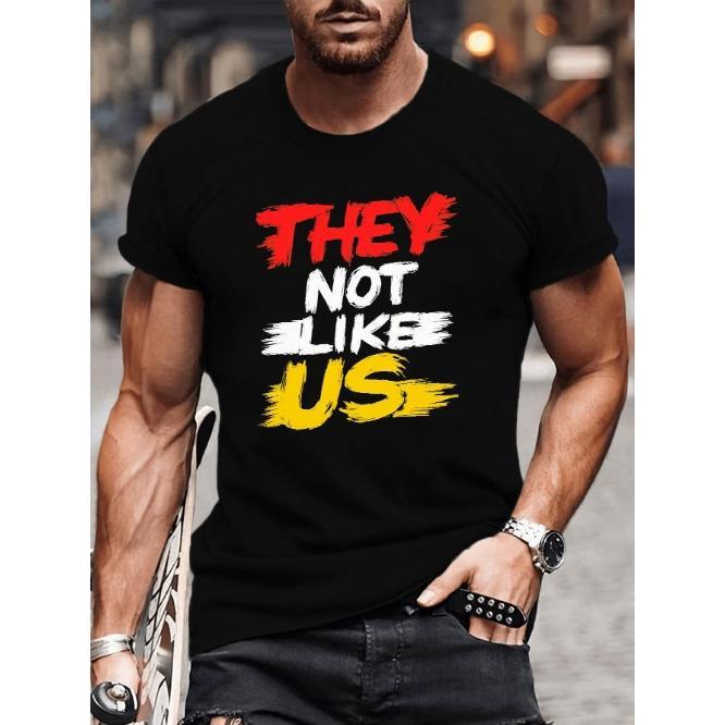 THEY NOT LIKE US. Printed men's plus-size multi-functional short-sleeved T-shirt, stylish breathable top, plus size Made in USA