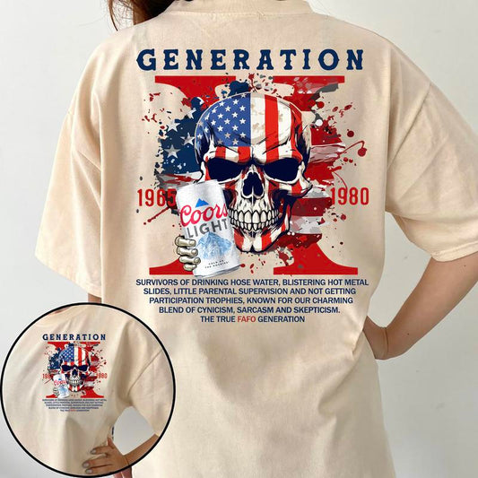 Gen X Funny Beer Shirt Generation X FAFO Two Side, Casual Gen X Humorous T-Shirt for GenX