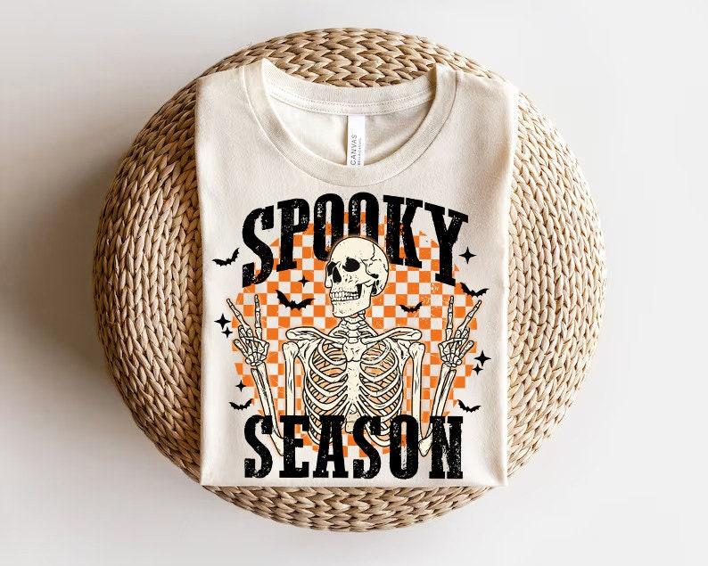 Retro Halloween Shirt, Halloween sublimation Shirt, Halloween skull, smiley face, Casual Collar Comfort Cotton Fabric Sleeve