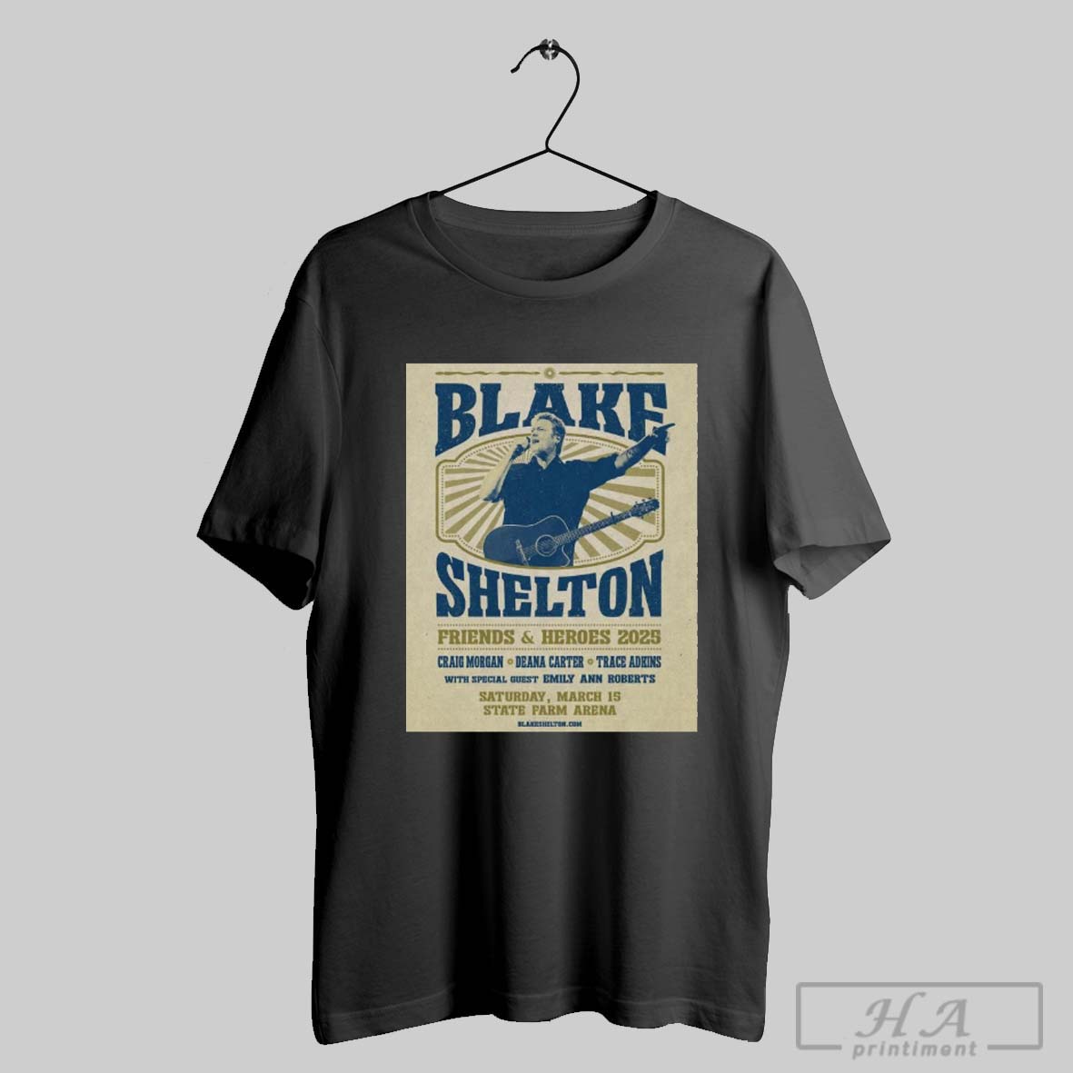 Poster Blake Shelton Friends And Heroes 2025 Craig Morgan Deana Carter Trace Adkins Saturday March 15 State Farm Arena T Shirt