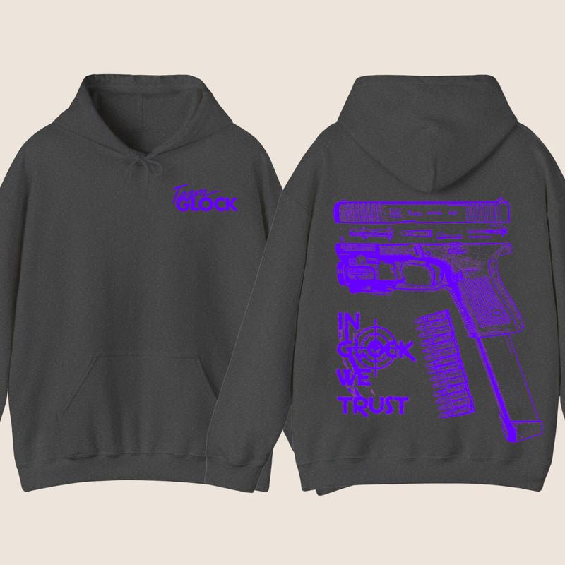 Team Glock Hoodie -GILDAN IN GLOCK WE TRUST Hoodie -Design Color Blue , Full Color Double Sided Sweatshirt for Men and Women, Classic Fit,Glock Shirt