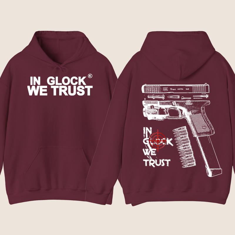 IN GLOCK WE TRUST HOODIE , Double Side , GLock Sweatshirt,Design Glock - Full Color , For Her,Men's Tops & Women's Tops - Hoodies & Sweaters Classic