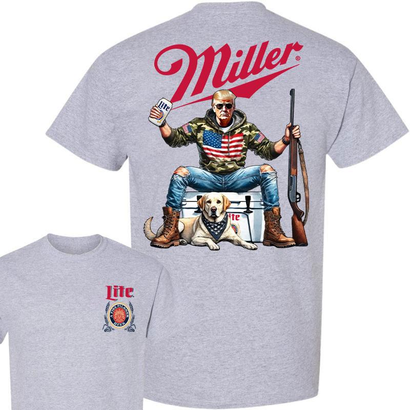 Miller Lite Trump Hunting Camo Unisex shirt, Trump won 47th president Election 2024 shirt, Fuel Hand Drill Dog Hunt shirt, Trump With Local Boy Cotton