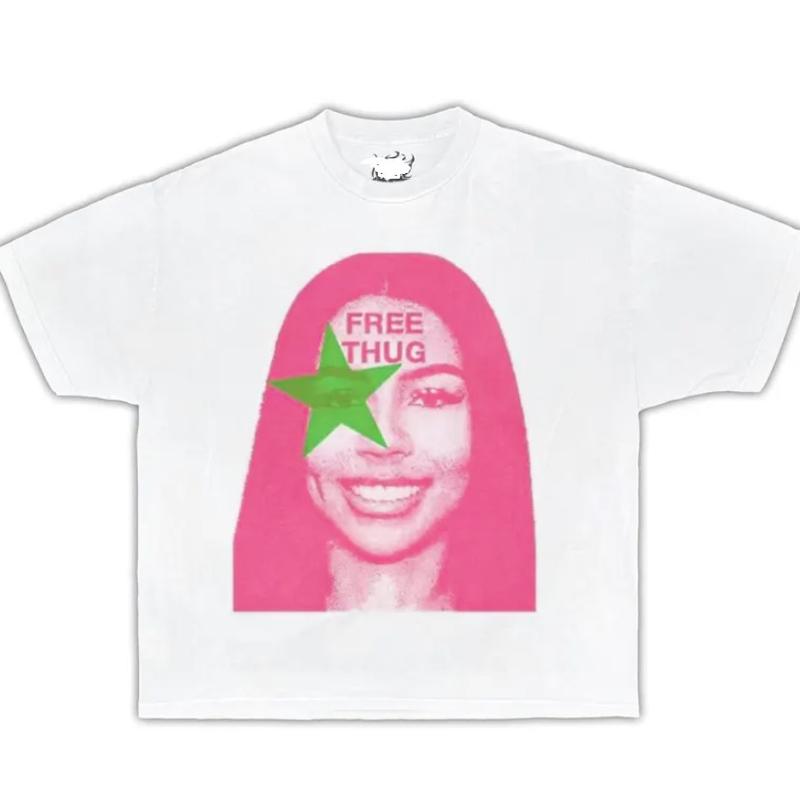 FREE THUG Mariah Scientist Boxy Garment dyed Cotton Tee Shirt