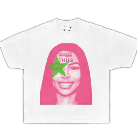 FREE THUG Mariah Scientist Boxy Garment dyed Cotton Tee Shirt