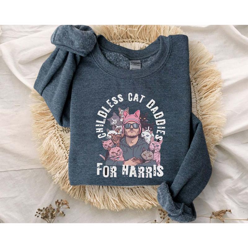 Childless Cat Daddies For Harris Shirt, Harris Walz 2024 Cat SweatShirt, Tim Walz TShirt, Kamala Harris Tee, Cute Cat Shirt
