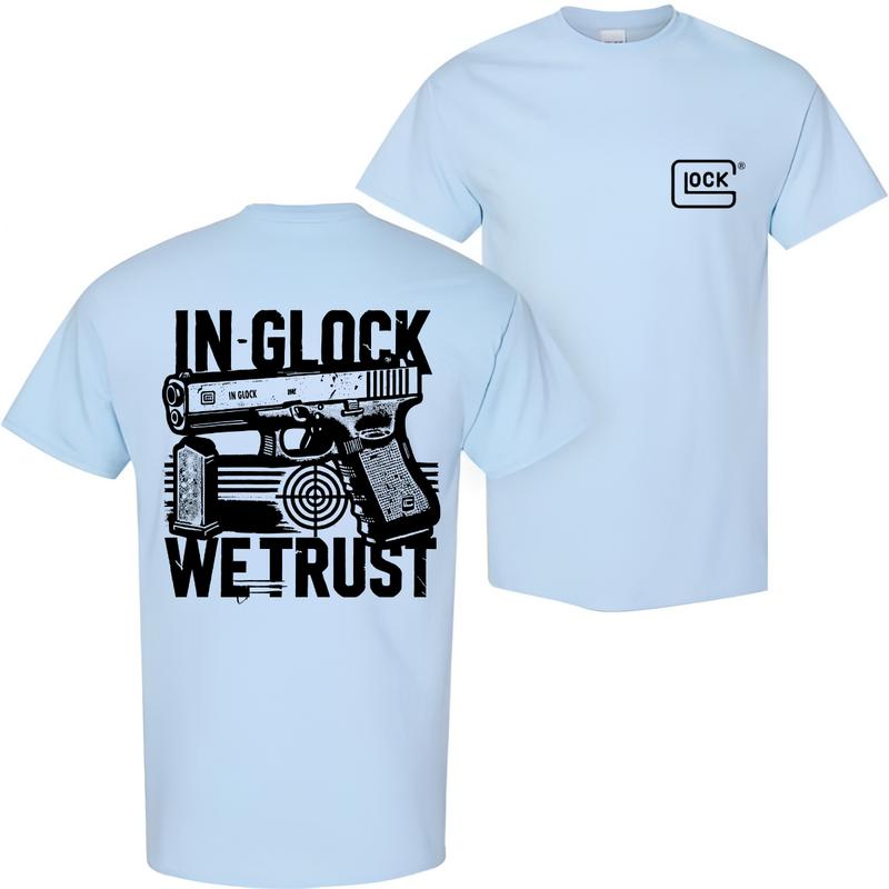 In Glock We Trust T-shirt, Double Sided Tee, Glock Tee, Men's Cotton Top - Classic Menswear Collar