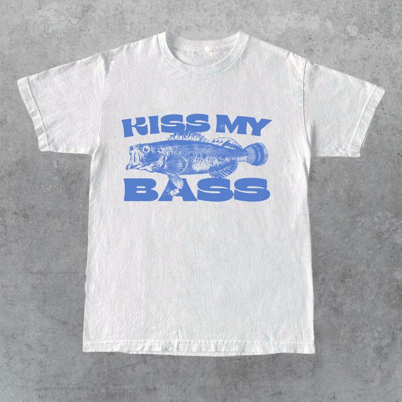 Kiss My Bass Vintage Style Fishing T-Shirt, Retro Fisher T Shirt, Fisher Gear, Fisher Graphic Shirt, Adult Unisex Relaxed Cotton Shirt Tops