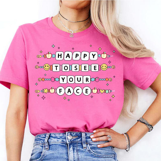 Happy To See Your Face, Teacher Friendship Bracelet Shirt, Teacher Bracelet Tee, Back To School Outfit, Groovy Teacher Shirt, First Day Of School, Tea