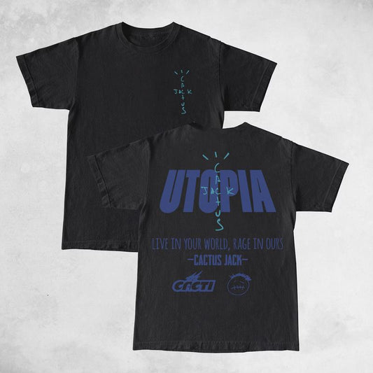 Travis Cactus Utopia Live In Your World Rage In Ours Double Sides Front And Back Tshirt Cotton Unisex Shirt Rap Shirt Rapper Rap Tee Hiphop Shirt Musi