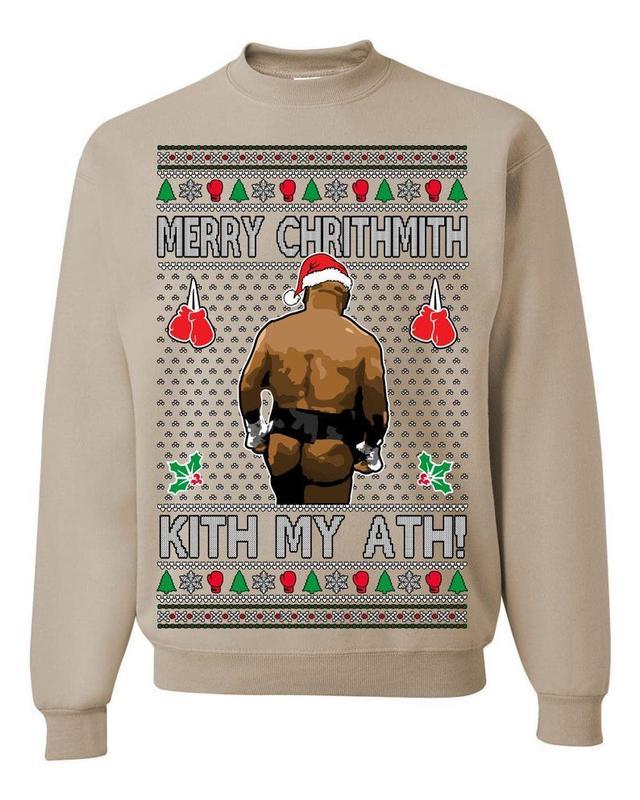 Merry Chrithmith Kith My Ath, Mike Tyson Butt Viral Kiss My Ass Boxing Fight Meme, Men Women Funny Ugly Christmas Sweater,  Ugly Christmas Gift