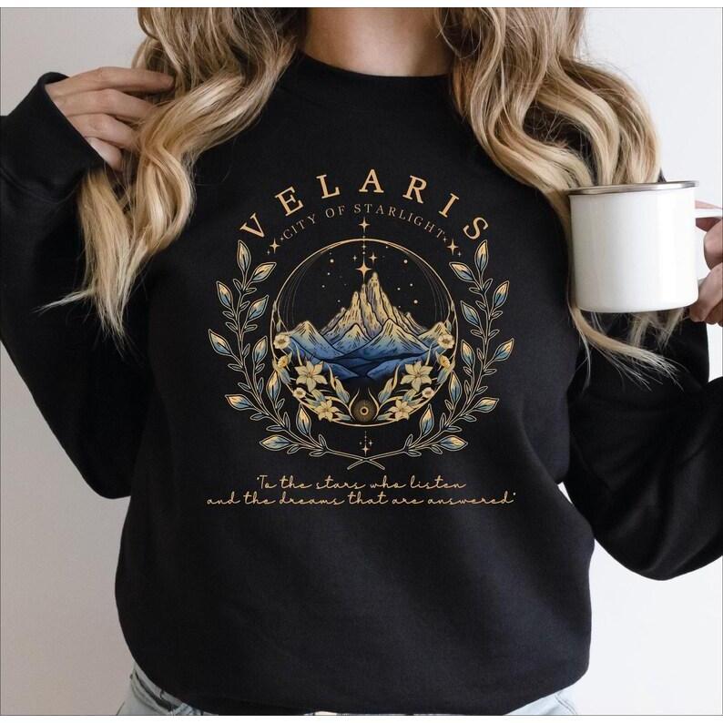 Velaris Sleeve Printed Sweatshirt, A Court of Thorns And Roses Sweatshirt, Fantasy Book Sweaters, Acotar Sweatshirt, Night Court Sweater
