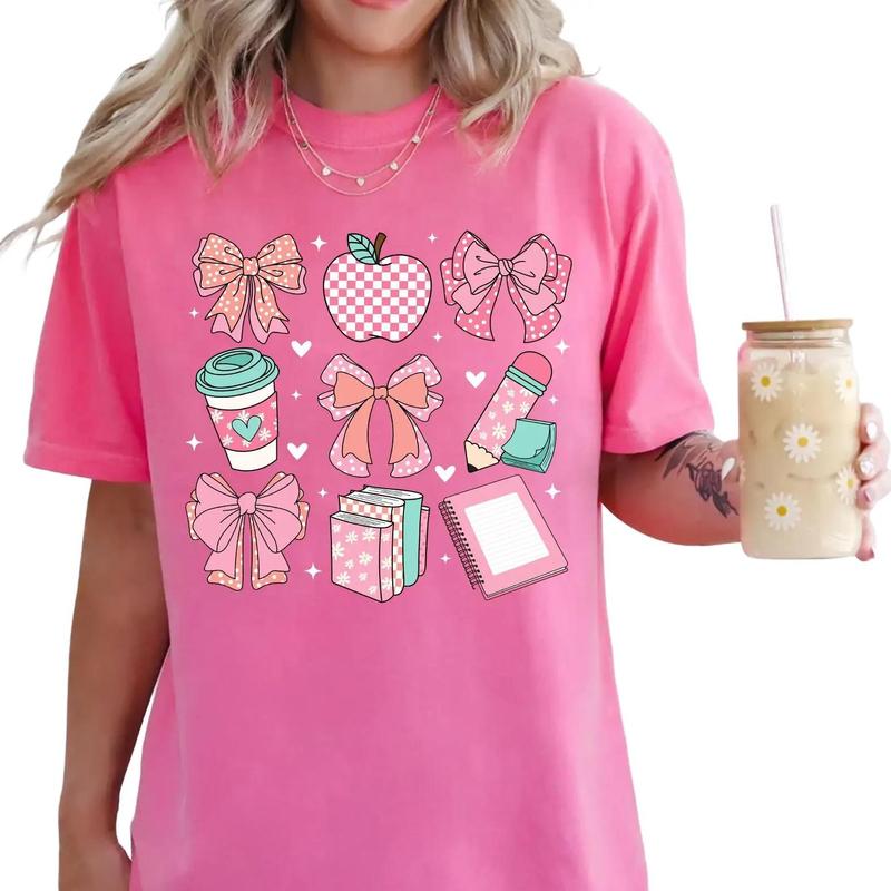 Coquette Bow Teacher Shirt, Pink Bow Aesthetic Shirt, Book Lover Shirt, Girlie Coquette Bow, Bookworm Shirt, School Librarian Shirt Casual Comfort Cot
