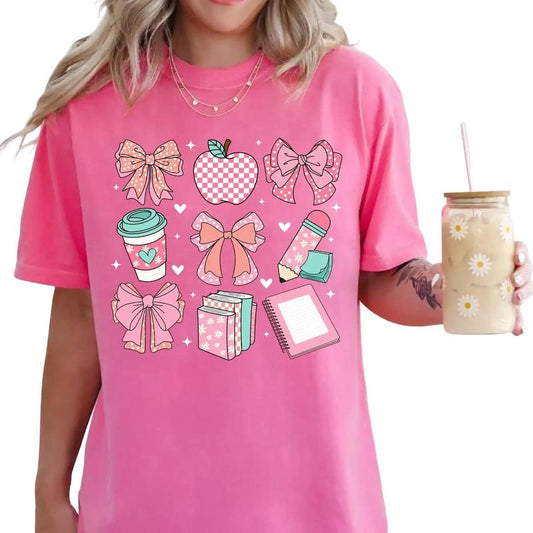Coquette Bow Teacher Shirt, Pink Bow Aesthetic Shirt, Book Lover Shirt, Girlie Coquette Bow, Bookworm Shirt, School Librarian Shirt Casual Comfort Cot