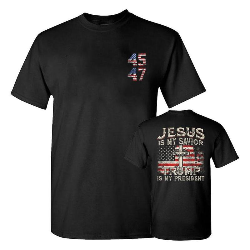 Jesus Is My Savior Trump Is My President American Flag T-Shirt, Gift For Trump Fans, Election 2024, Trump 2024 Shirt, Trump Supporters 2024 Shirt, Ful
