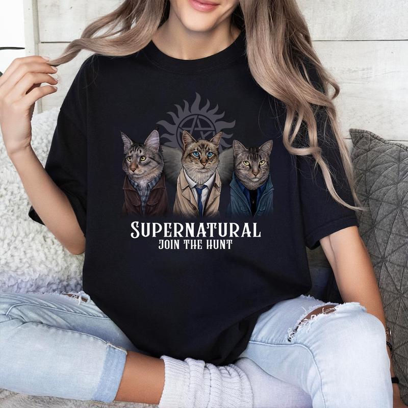 Funny Supernatural Cat T Shirt, Supernatural Vintage T Shirt, Gift For Woman and Man Unisex T-Shirt Sweatshirt Hoodie