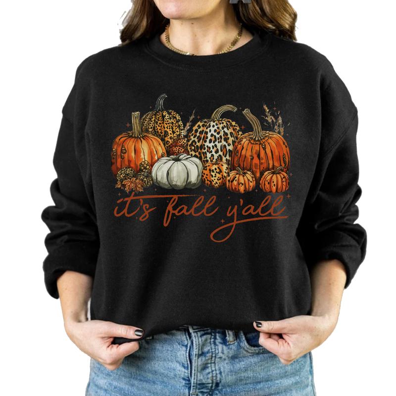 It's Fall Y'all Leopard Pumpkin Sweatshirt, Halloween Gifts for Lover, Fall Autumn Sweatshirt Unisex