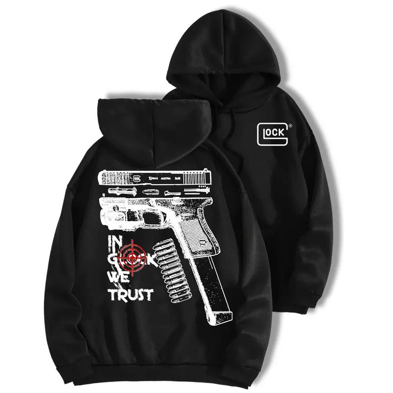 In Glock We Trust Standard size Hoodie And Crewneck Sweatshirt for Men and Women - Double Sided Print - Classic, Menswear Embroidered Love