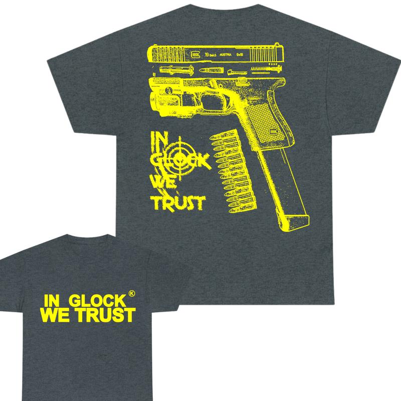 In Glock We Trust Double Side Tee , Glock Tshirt, Design Color Yellow - Full Color - Men's & Women's Tops,Gift For Men & Women