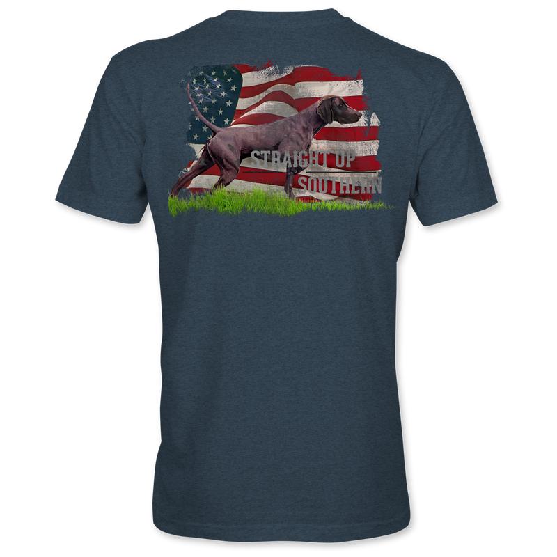 The Point - German Shorthaired Pointer with American Flag Background Tee