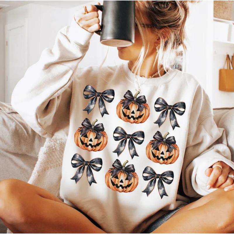 Halloween Pumpkin Shirt, Coquette Bow Halloween Shirt, Spooky Season Shirt, Halloween Shirt, Pumpkin Shirt, Unisex T-Shirt, Sweatshirt, Hoodie, Gift f