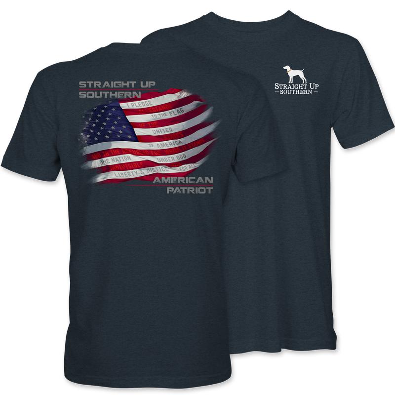 Pledge Flag - American Flag with the Pledge of Allegiance in the Stripes Tee - Heather Navy