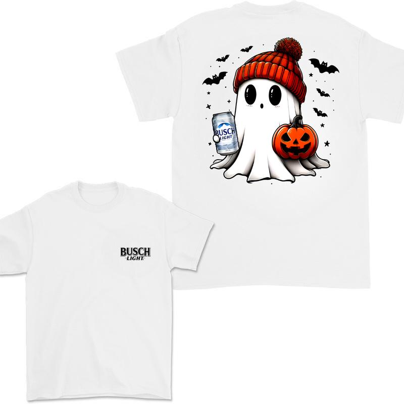 Busch Light Ghost Cute Pumpkin Halloween 2 Sided T-Shirt, Busch Light Shirt For Men And Women, Halloween Pumpkin Trendy Shirt
