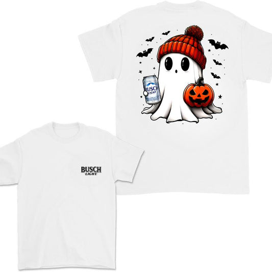 Busch Light Ghost Cute Pumpkin Halloween 2 Sided T-Shirt, Busch Light Shirt For Men And Women, Halloween Pumpkin Trendy Shirt