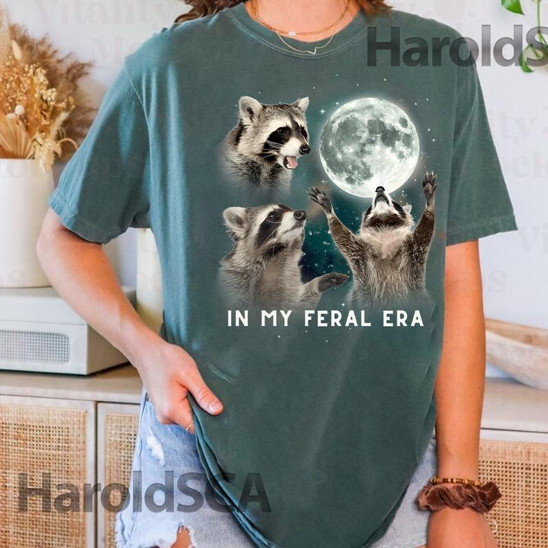 In My Feral Era Racoons Howling At The Moon T-shirt, Feral Moms Build Character Shirt, Racoon Lover Gift Idea for Feral Mom