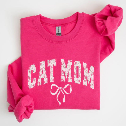 Cat Mom, Coquette, Pink Bows, Trend, Girly, Soft Girl Era Sweatshirt, Women's Crew Neck, Crewneck Casual Comfort Womenswear Comfortable Graphic